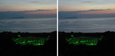 琴弾公園の銭形砂絵 ライトアップ 交差法ステレオ立体視３Ｄ写真