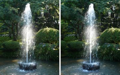 金沢兼六園の噴水 平行法3Dステレオ立体写真