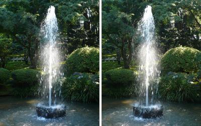 金沢兼六園の噴水 交差法ステレオ立体視３Ｄ写真