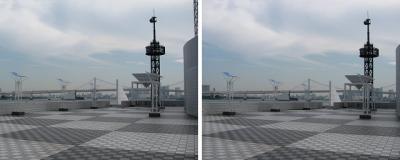晴海旅客ターミナル屋上とレインボーブリッジ 平行法ステレオ立体３Ｄ写真