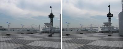 晴海旅客ターミナル屋上とレインボーブリッジ 交差法3Dステレオ立体写真
