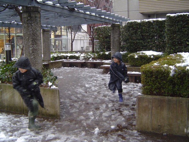 雪合戦で遊ぶ子供達