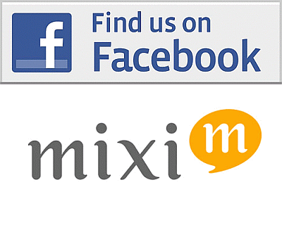 Facebook と mixi のロゴ